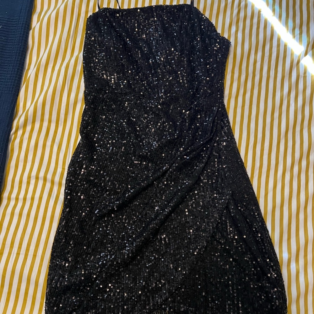 Honey and Rosie Strapless Black Sequin Dress